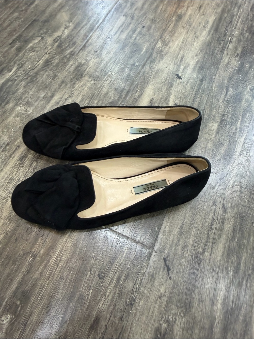 Prada Black Suede Bow Detail Flats - Picture 10 of 12